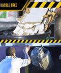 Worker uses Beefy Extra Heavy Duty Contractor Trash Bags, 42 Gallon, 4 Mil Thick, 33 by 48 Inches, for construction debris