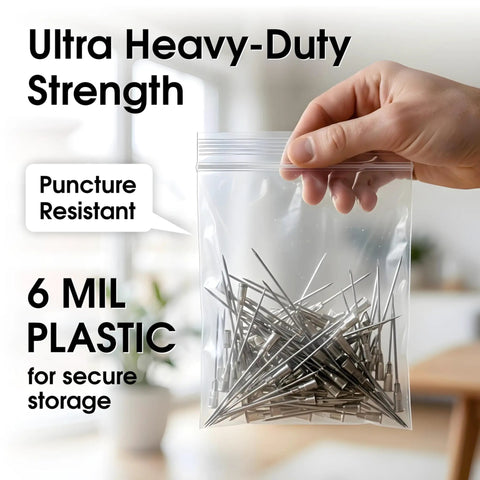 4 By 6 Inch Plastic Zip Bags Extra Heavy Duty 6 Mil Clear Reclosable Zip Top Storage Bags 1000 Count For Parts And Tools Organization Shipping Packaging And Small Item Storage, held with metal parts