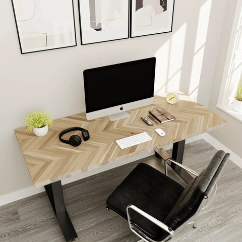 Built Tough Hella Sturdy Chevron Butcher Block Countertop 72 By 25 By 1.5 Inches Unfinished Acacia Solid Wood Table Top with desk setup.