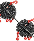 Heavy Duty Five Sixteenths To Three Eighths Ratchet Chain Binder And Twenty Foot G70 Load Chains Set 2 Pack with Red Hooks