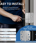 Image showing installation steps for Heavy Duty Ball Bearing Door Hinges 4X4 Brushed Nickel Finish exterior and interior hardware.