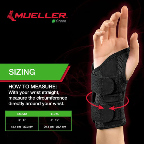 Fitted Wrist Brace For Pain Relief And Solid Support With Carpal Tunnel Tendonitis And Arthritis One Hand Cinch Adjustment Right Hand Black Small Medium Large XL sizing guidelines