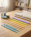 Fabric Loop Turner Tool For DIY Sewing And Hand Knitting With Plastic And Metal Threading Rods No Fuss Tube Turning For Apron Ties Garment Edges Straps And All Fabric Types. sewing tools and fabric tubes on a table