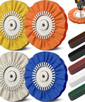 BURMONG 8-inch buffing wheels for 4.5-inch grinder; 9-piece aluminum polishing wheel kit with 5/8" arbor