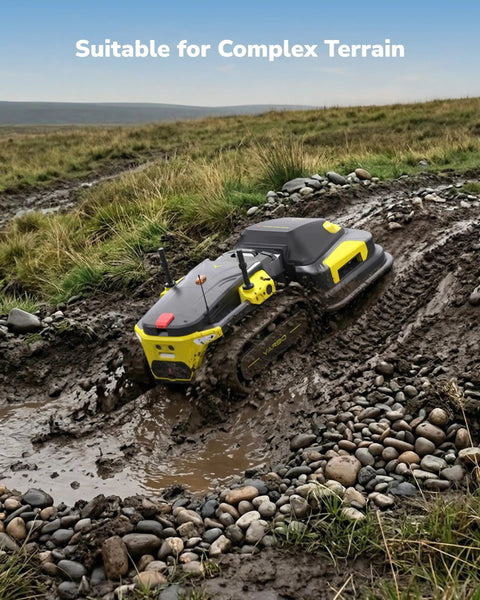 Robotic Lawn Mower Pro With Blower And Snow Blower Modular System for Large Yards navigating muddy terrain