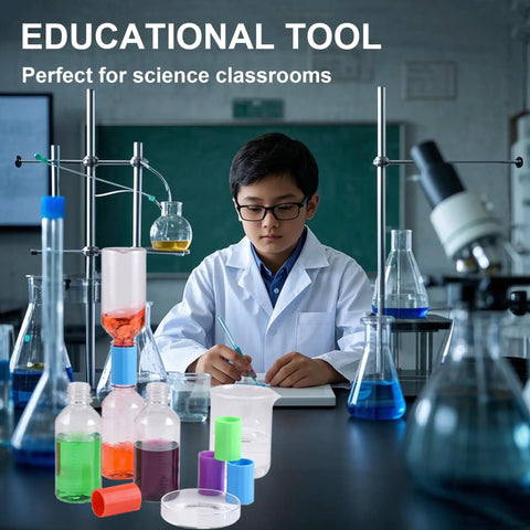 Student using 24 Piece Tornado Bottle Connector Set With Vortex Tubes in Four Colors for 2 Liter Bottles in science lab