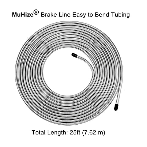 Coiled 25 Ft 3/16 Inch Brake Line Kit With Zinc Coated Double Walled Steel Tubing And 16 Fittings For Cars, Trucks, SUVs