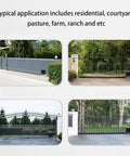 Sliding Gate Opener Kit With Two Remotes And Infrared Photocell Sensor installed in various driveway settings
