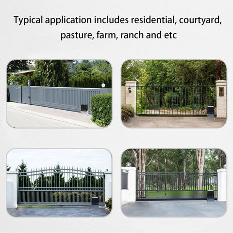 Sliding Gate Opener Kit With Two Remotes And Infrared Photocell Sensor installed in various driveway settings