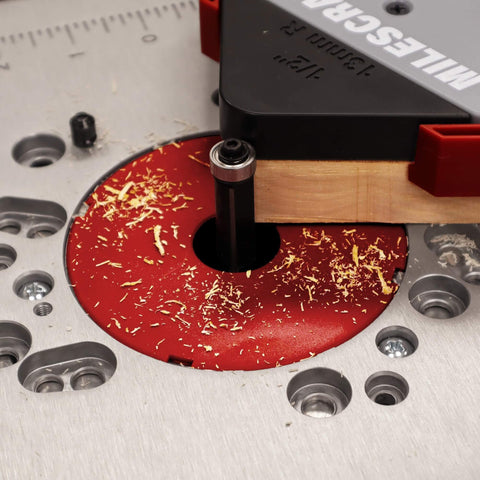 Corner Radius And Chamfer Router Jig With 8 Slick Profiles, Built-In Storage, And Dual Bearing 1/2 Inch Router Bit in use on table
