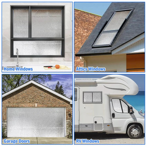 Block Blinding Summer Sun And Keep Your Pad Chill This Durable Double Reflective Aluminum Foil Window Film For Rv Car And Garage Doors Features 12 Hook And Loop Pads For No Sweat Setup And Long Lasting Coverage in home, attic, garage, and RV windows.
