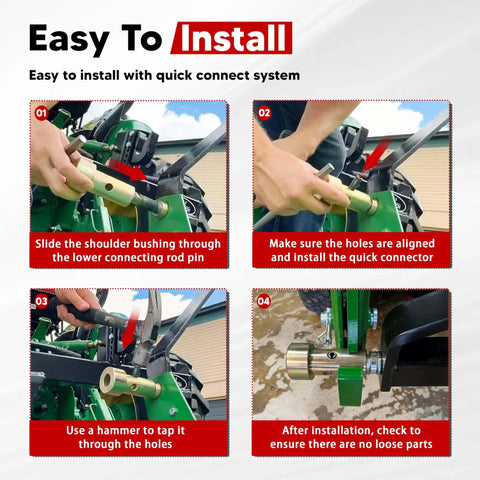 Installation steps for Cat 1 Quick Hitch Adapter Bushings Set With 4 Sleeves And 8 Lynch Pins For 3 Point Tractor Hitches