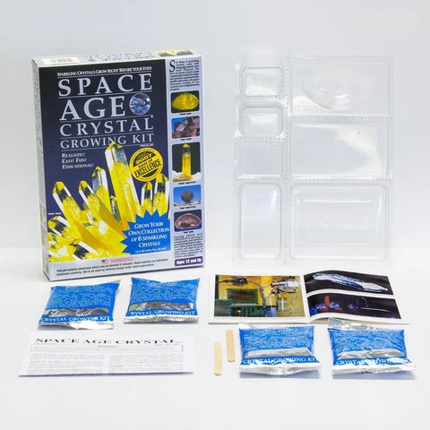 Crystal Growing Kit for Kids and Teens Grow Six Crystals Including Citrine and Topaz At Home, Easy Beginner Friendly Hands On Science Project With Step By Step Instructions And Safe Growing Solution, Rad Educational Gift, box and contents