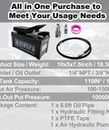 Beefy Air Hydraulic Foot Pump With Aluminum Body, 10,000 Psi Output, 0.45 Gallon Reservoir, pump kit components visible