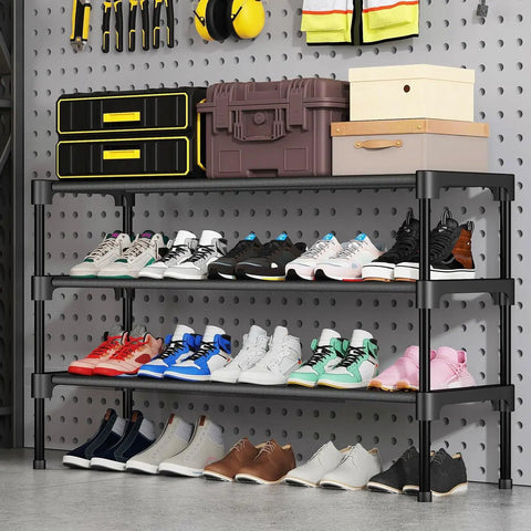 Solid Two Tier Shoe Rack For Entryway And Garage, Roomy Stackable Footwear Organizer With Rust Proof Steel Frame, Quick Setup Space Saving Closet Shoe Shelves That Really Pack A Punch
