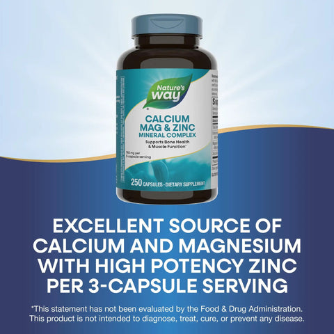 Calcium Magnesium Zinc Mineral Complex Supplement For Bone Health Muscle Function And Immune Support Gluten Free 250 Capsule Bottle