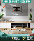 Living room setup with mounted TV and Two Pack Mini In Wall TV Cord Hider Kit Two Point Five Inch Width For Low Profile Cable Concealment
