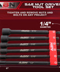 Impact Nut Driver Set Six Piece SAE Long Shank With Magnetic Tips And Sockets One Quarter Inch Hex Shank Six Inch Reach