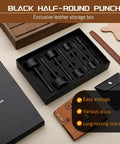 7 Piece Leather Punch Set 15mm To 45mm Corner And Half Round Holes Kit in display case for belts and wallets