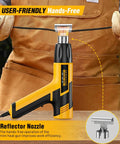 Mini Heat Gun Dual Temperature 600W with 572F and 932F settings, orange reflector nozzle, used hands-free for crafts.