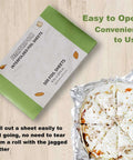 Premium Aluminum Foil Sheets 9 By 10.75 Inches, 1000 Sheets, Pop Up Dispenser, shown with pizza on foil