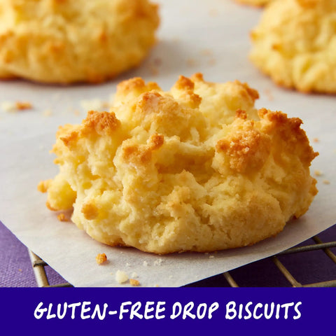 Close-up of gluten-free drop biscuits made with Gluten Free Pancake And Baking Mix For Fluffy Pancakes, Waffles, Biscuits, And More