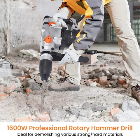 Person using Heavy Duty SDS Max Rotary Hammer Drill With Vibration Control And Safety Clutch 13 Amp Powerhouse for demolition
