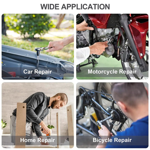 Image showing 46Piece Small Drive Socket Ratchet Wrench Set With One Quarter Inch Drive, Metric Sockets used in car, motorcycle, home, and bicycle repairs.