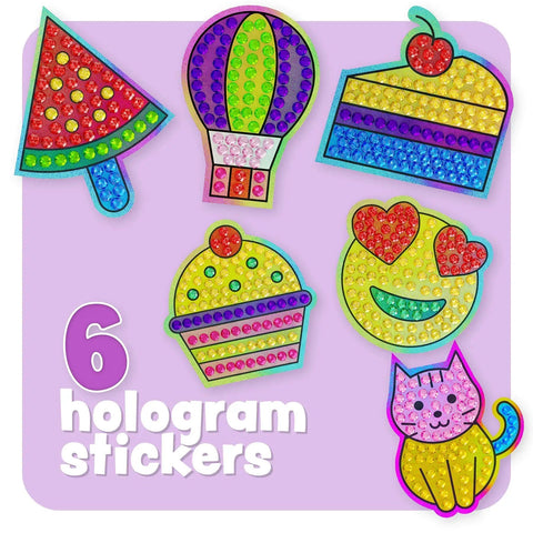Ultimate Diamond Art Kit For Kids 6-12 3000+ Sparkly Gems For Unicorns, Rainbows, Rockets And More All In One Craft Set For Creative Boys And Girls Perfect Birthday Gift And Classroom Activity. 6 hologram stickers with gem designs
