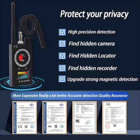 All In One Spy Detector Kit With 10 Level Sensitivity And 5 Detection Modes For Hidden Cameras, Listening Devices, GPS And RF Signals, Electronic Sweeper For privacy checks