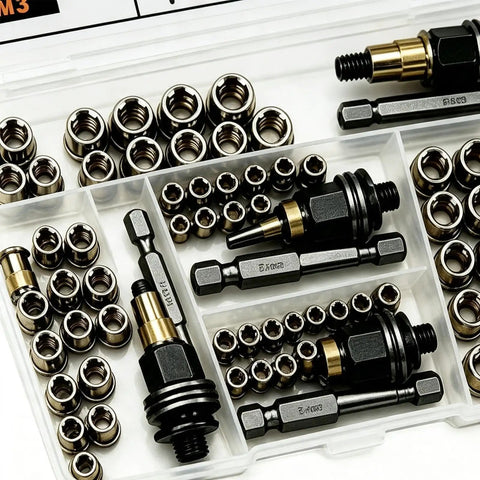 60 Piece Rivet Nut Tool Set With Carbon Steel Threaded Insert Nuts M3 Through M8 Assortment Pro Grade For Do It Yourself Projects And Heavy Duty Fastening All In One Kit For Home Repairs And Light Vehicle Upgrades, in case