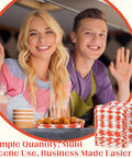 Bulk 300 Piece 6 Inch Disposable Paper Hot Dog Trays Featuring A Red Diamond Grid Layout Grease Resistant Serving Plates For Backyard Cookouts And Weekend Kickbacks with smiling vendors.