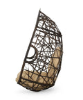 Side view of Indoor Outdoor Teardrop Wicker Hanging Chair For Patio And Deck, Multi Brown Tan Teardrop Basket Swing, Stand Not Included
