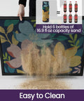 Colorful Floral Front Door Mat 17x30 being lifted to show sand capacity, illustrating easy cleaning and dirt trapping capability