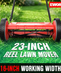 Push Reel Lawn Mower With 23 Inch Cutting Width And 5 Blade Cutting System For Quiet No Gas Lawn Care On Regularly Mowed Lawns With Soft Grass Under 2 To 4 Inches Easy To Maneuver And Low Maintenance, 16-inch working width