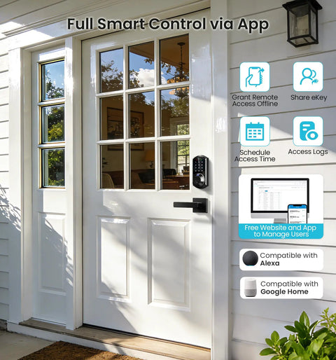 Slick Fingerprint Smart Lock With Heavy Duty Zinc Alloy Handles And Auto Lock App Control Delivering Hassle Free Zero Key Stress Matte Black Finish That Brings Top Shelf Security Straight To Your Door