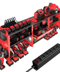 Power Tool Organizer Wall Mount With Locking Drawers Grinder Holder Hammer And Pliers Rack And 6 Outlet Charging Shelf For Garage Or Workshop
