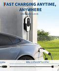 Plug And Play Level Two Ev Charger With Forty Amp Output And Built In Wifi, Includes A Nema 14 50 Adapter Plus Twenty Five Foot Cord For Hassle Free Charging Anytime You Are On The Move, installed on wall with vehicle charging.