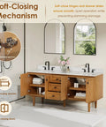 Soft-close mechanism details of the 72 Inch Double Sink Bathroom Vanity With Zero Hassle Setup And Top Shelf Solid Wood Countertop.