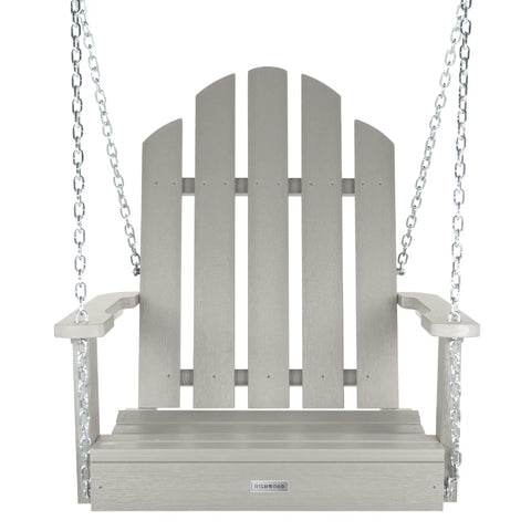 Front view of Westport Adirondack Single Seat Porch Swing Harbor Gray For One Person Classic Outdoor Swing with ergonomic design.