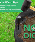 Close-up of Easy Install Landscape Edging Border Kit With 75 Stakes 50 Ft Flexible Black Plastic Border For Garden Beds Lawn Paver Pathway No Digging Required Durable Edging That Keeps Edges Clean And Neat with rubber mallet.