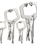Four Piece Locking C Clamp Set With Fixed And Swivel Pads, 6 Inch Dual Pad, 9 Inch And 11 Inch Welding Clamps for Metalworking
