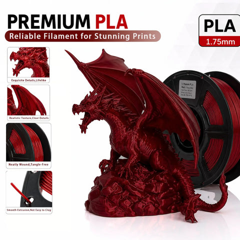 Slick Deep Red PLA High Speed 3D Printer Filament 1.75MM Smooth As Butter For Crushing Figures And Miniatures Dope Glossy Ruby Finish 1Kg Spool Legit Solid Quality For Quick Builds