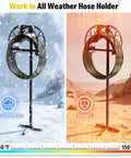 Heavy Duty Freestanding Garden Hose Holder With 50ft Kink-Free Water Hose Kit in snowy and desert conditions
