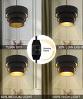Plug In Pendant Light With Fabric Shade Three Tier Layered Hanging Lamp showing dimmable settings from off to 100% light