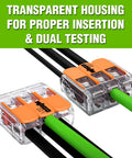 Transparent lever nuts showing 221 Series Compact Splicing Wire Connectors Kit, 80 Pieces Including 40 221-412, 25 221-413, 15 221-415.