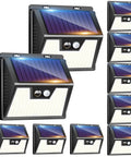 10 Pack Outdoor Solar Lights With Motion Sensor 140 LED Security Flood Lights for Garden Yard Fence IP65, front and side view