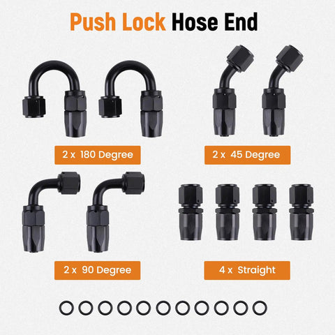 Beefed Up Universal 6AN Fuel Line Kit with various angle push lock hose ends for Transmission Cooler Lines 20 Feet