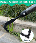 Close-up of 29 Inch Long Manual Crack Weeder For Sidewalk Crevices And Paver Edges Metal Handle Weed Puller with blade detail