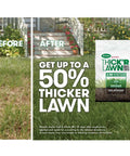 3 In 1 Lawn Seed, Fertilizer And Soil Improver bag with before and after lawn comparison image